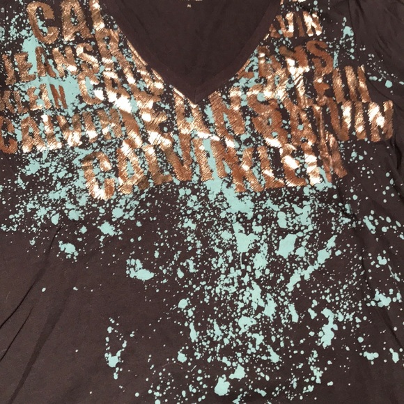 NWT Calvin Klein jeans logo splatter top M blue - Picture 5 of 8